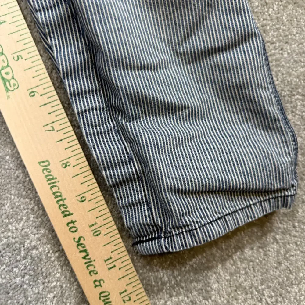 OshKosh BGosh Hickory Stripe Denim Bib Overalls Blue Pink Girls 24 Mos Railroad‎